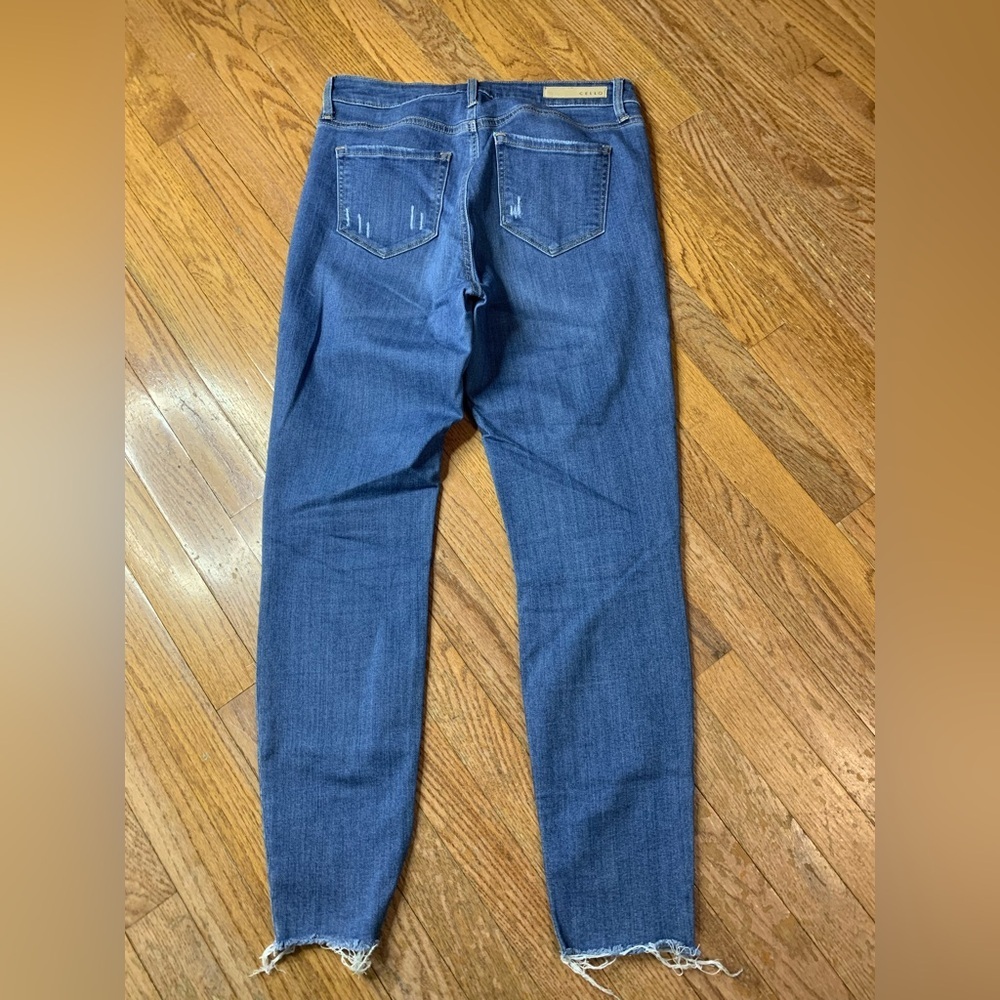Cello Mid-Rise Distressed Skinny Jeans | Raw Hem Ankle Denim | Size 9 - Picture 2 of 9